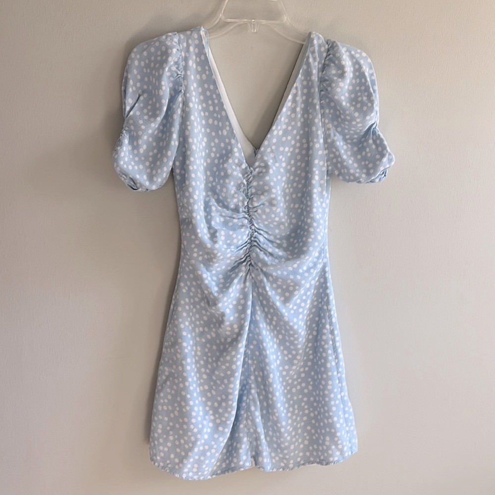 Zara baby blue polka dot puff sleeve mini dress